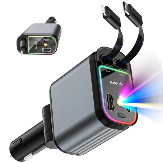 ✅ Chargeur Voiture 4-en-1 – Plus jamais de batterie faible